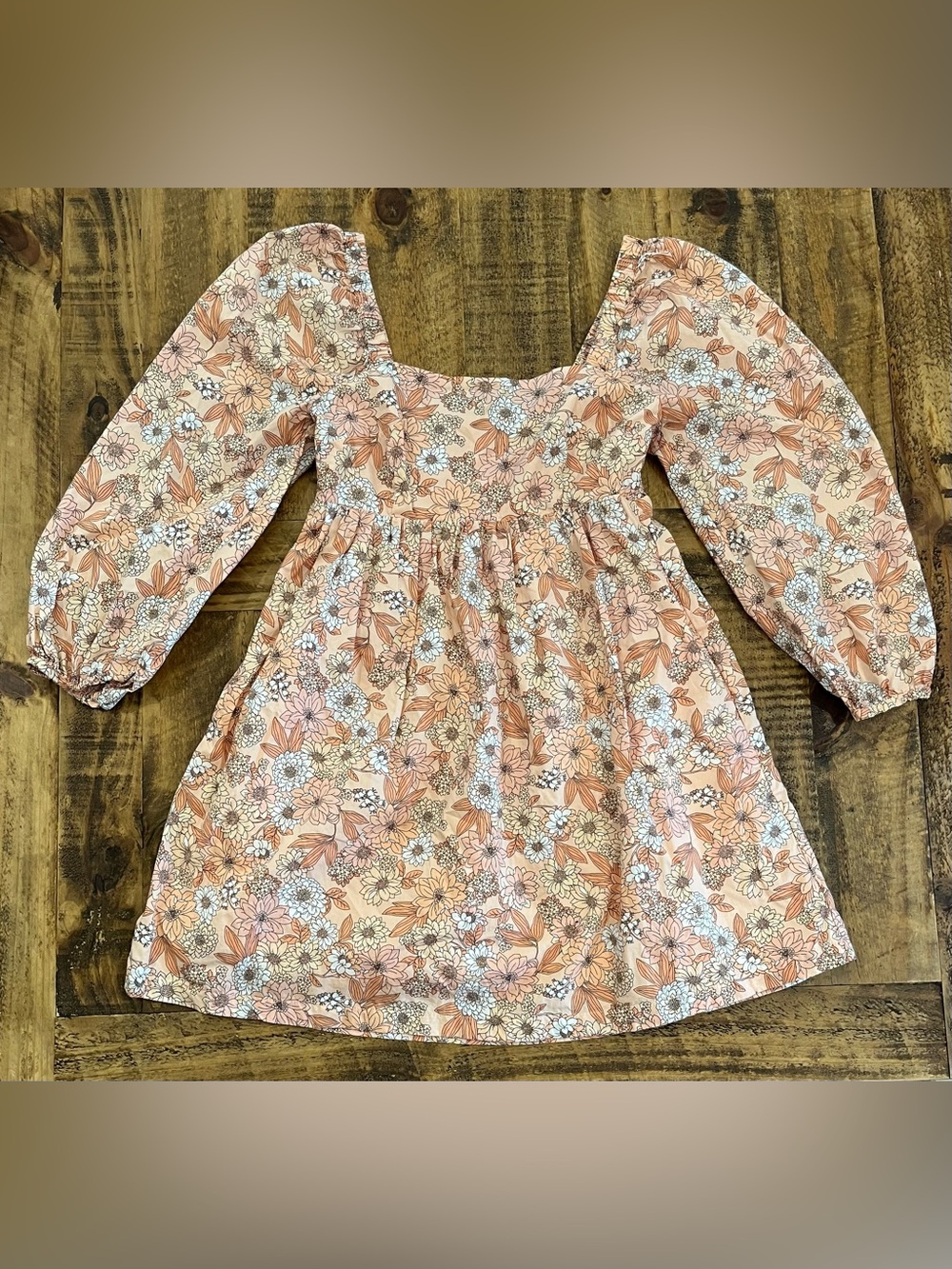 J. Crew Square Neck Cotton Poplin Long-Sleeve Dress in Zinnia Floral Peachy Pink